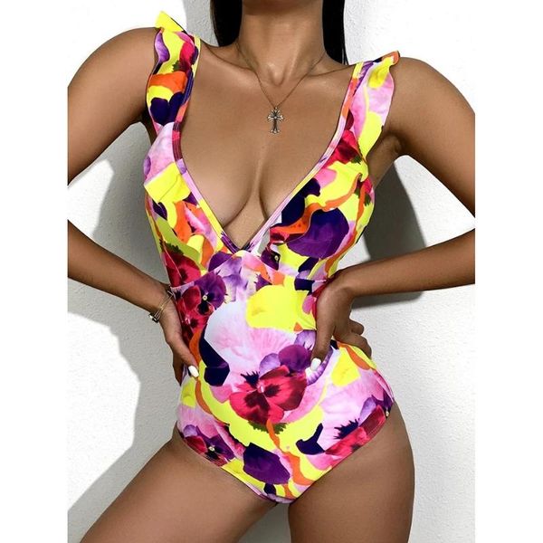 

ruffle swimwear women 2021 one piece swimsuit push up floral bathing suit woman swimming for beach wear monokini swimsuit