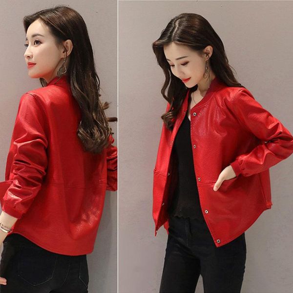 

women's leather & faux women jacket 2021 spring autumn retro coat ladies short large size loose pu motorcycle, Black