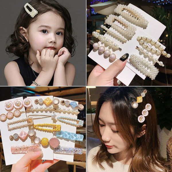 

hair accessories 1 set fashion pearl acetate geometric clips for women girls headband sweet hairpins barrettes gift