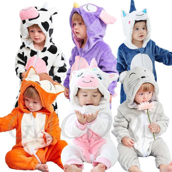 Bebek Pijama Karikatür Dikiş Panda Inek Giysileri Kızlar Tulum Çocuklar Bebek Pijama Erkek Hayvan Panda Bebek Çocuk Tulum 210722