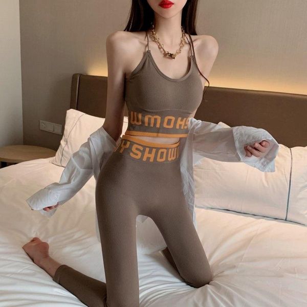 

women's two piece pants short hollow camisole yoga sports are taken separately rac, White