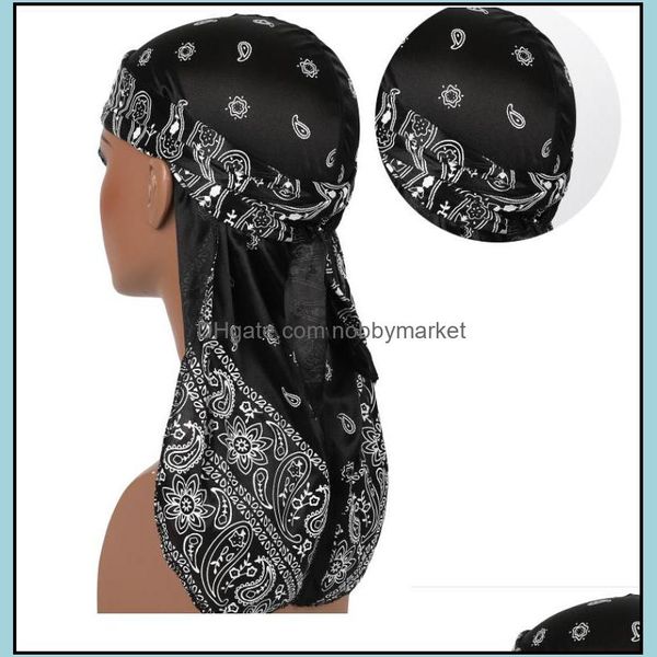 Bandanas lenços envolve chapéus, luvas moda aessórios homens premium seda durag paisley design de impressão de seda durags longos tiras headwear hea