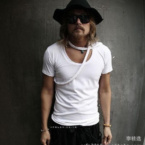 

men's t-shirts lager size men clothing the korean version of personality slim short-sleeved t-shirt / s-2xl, White;black