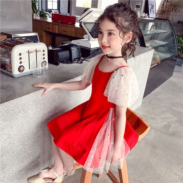 Hot Red Party Dress for Girls Chiffon Summer Tutu Patchwork Dance Dress Bambini Sera Abiti da compleanno per 4 7 8 9 12 14 Anno 210303