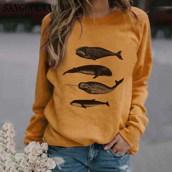 

t-shirt omen fall plus size tee basic shirts women two fish print o neck long mouw lady casual women's 3xl tunnel, White
