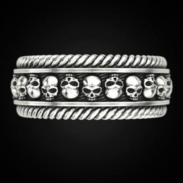 

wedding rings vintage silver color skull mens ring rope knot gothic skeleton bone finger for women men fashion motorcycle biker jewelry, Slivery;golden