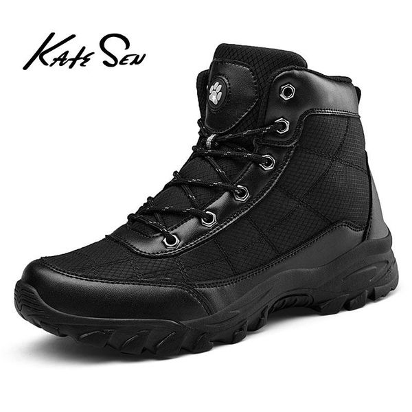 

boots brand winter men's waterproof ankle warm plush men snow outdoor safety shoes non-slip hiking size 39-48, Black