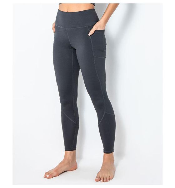 

women's leggings women fitness high waist stitching pockets slim fashion double-sided cotton gray, Black