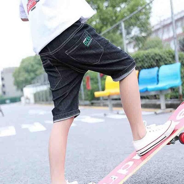 

shorts summer children's clothes boys causal elastic waist cotton boy jeans for teen kids denim trousers, Black