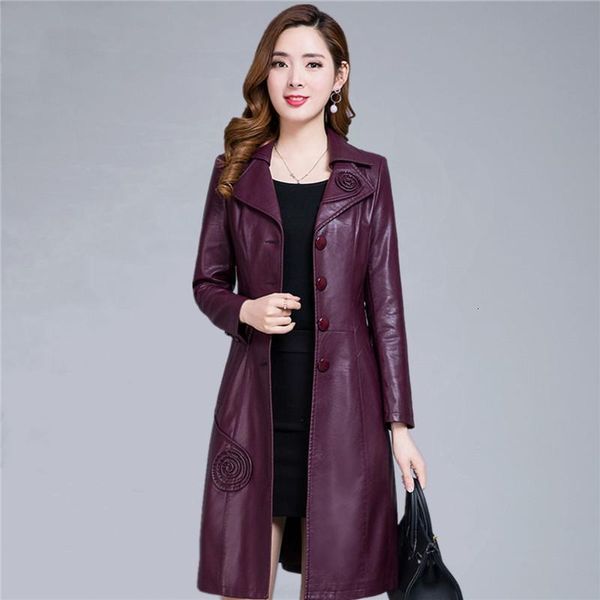 

women 2021 autumn jacket false plus size 7xl leather longer pu female solid casual layout lapela outerwear t103 evqz, Black