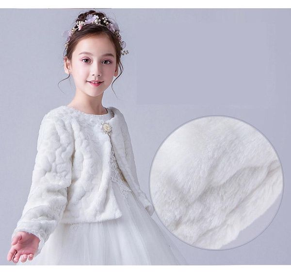 

jackets faux fur wrap shawl long sleeves jacket cape for wedding evening dress white flower girls bolero kids coat cloak + brooch, Blue;gray