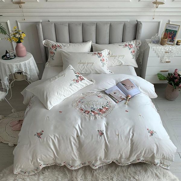 

bedding sets luxury white 1200tc egyptian cotton soft cozy set flower embroidery  king duvet cover bed sheet pillowcases