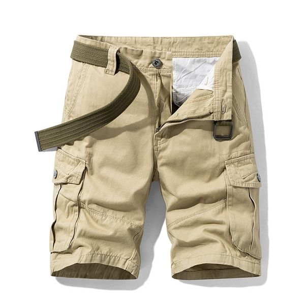 

summer men's baggy multi pocket military cargo shorts male cotton khaki mens tactical short pants 30-38 no belt 210629, White;black