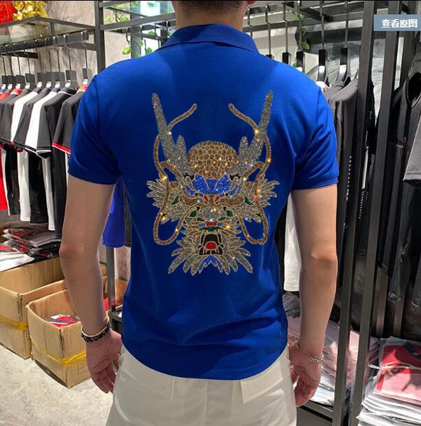 

2021 new quality mark cotton shirt drill fine suit short sleeves male fashion diamond polo gibf, White;black