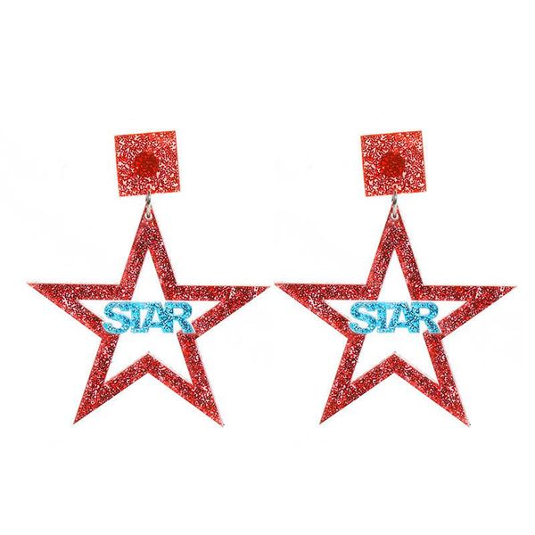 

dangle & chandelier punk acrylic red glitter blue star earrings for women girls pentagram long drop brincos fashion party jewelry, Silver