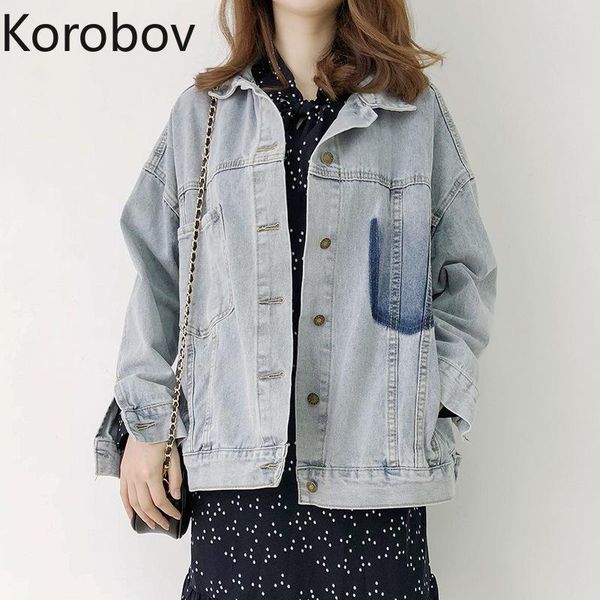 

women's jackets korobov 2021 women streetwear long sleeve denim coats fashion single breast jenas chic jacket, Black;brown