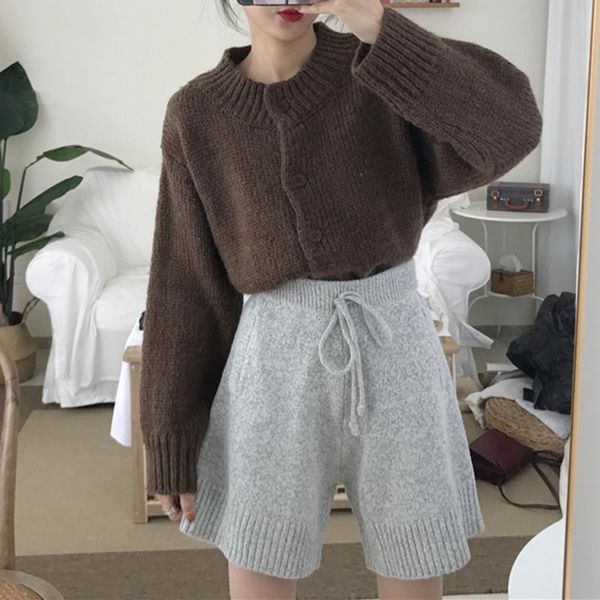 

women's shorts women clothing autumn elastic knitted warm casual high waist loose chic streetwear korean bottoms, White;black