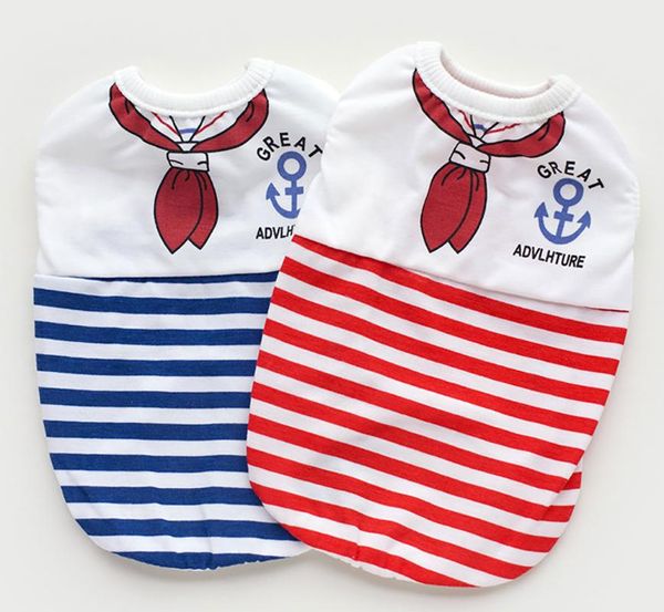 

dog apparel navy spring summer clothes vest red bow tie striped cotton pet cat supplies