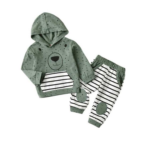 Горячие продажи мальчиков и девочек весна и осенний пуловер + полосатые штаны два частя набор G1023