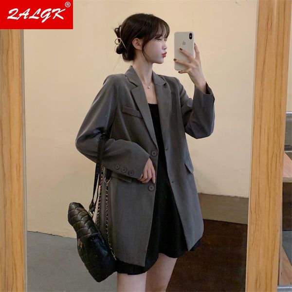 

women's suits & blazers high-quality blazer jacket 2021 fall style back buttoned personalized temperament mid-length loose clothes, White;black