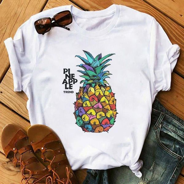 

summer women tshirt tumblr fruit colorful pineapple print harajuku fashion shirt short sleeve o neck white female tees