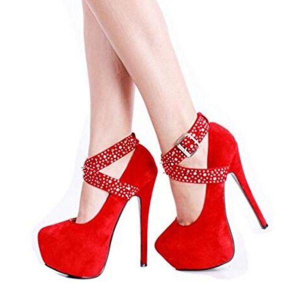 

dress shoes fashion high heel rhinestones woman spring and autumn red for women wedding party plus size, Black