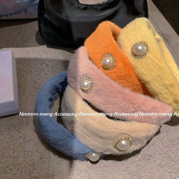 

autumn winter plush pearl rhinestone hoop headdress, Black;brown