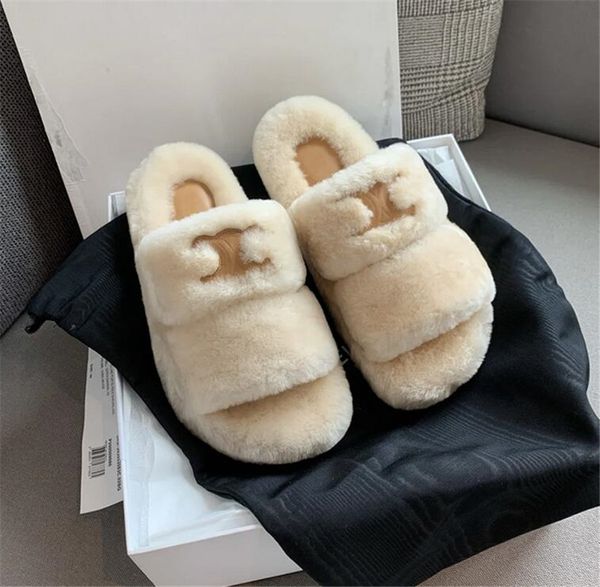 

classic women's casual slippers maomao sandals fashion wool sandal women good quality warm slipper famous ladies winter designer real f, Black