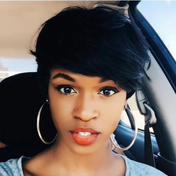 

short human hair fashion pixie cut none lace front wigs for black women brazilian straight full wig, Black;brown