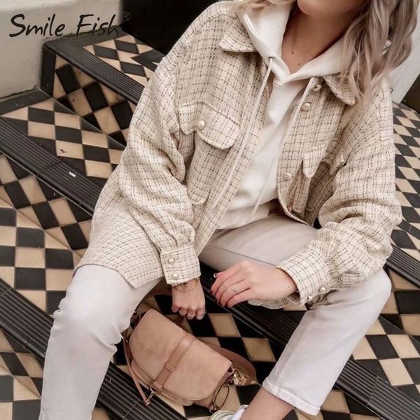 

women's jackets elegant pearl button coats female fashion single breasted 2021 autumn chic ladies streetwear women vintage plaid g2067, Black;brown