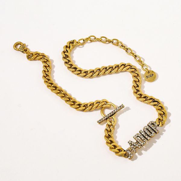 

2021 high-quality jewelry 70% off sale letter neckchain necklace female style pearl inlaid diamond necklace, Silver