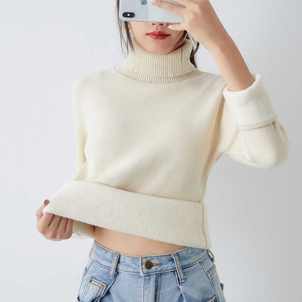 

women's knits & tees -xl thick warm fur winter sweater women turtleneck s long sleeve pullovers soft female jumper fall knitw, White