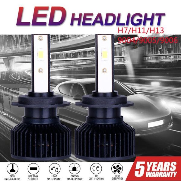 

car headlights 2pcs led h7/h11/h13/9004/9005/9006 decoding 28w 6000k 7500lm front light bulbs ip68 waterproof