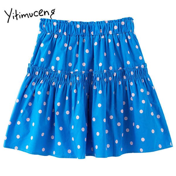 

yitimuceng dot skirt for women folds high waist a-line solid blue clothing spring summer korean fashion skirts 210601, Black