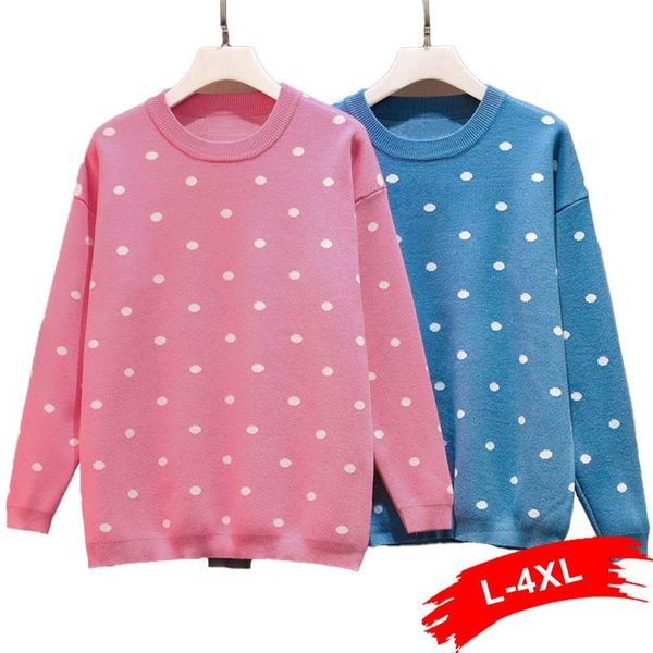 

plus size t-shirt polka dot sweater female soft knitting jumper 4xl casual fall winter knitted sweaters and pullovers pull femme, Black
