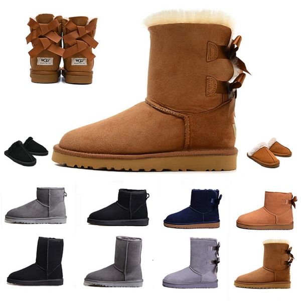 

fur snow luxury designer women winter wgg australia boots leather classic kneel half long ankle black grey chestnut coffee warm bailey bow w