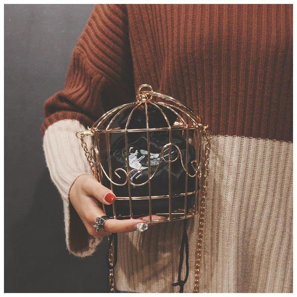 

shoulder bags women's birdcage evening bag clutch metal frame embroidery bucket bird cage mini purse women gold tassel handbag