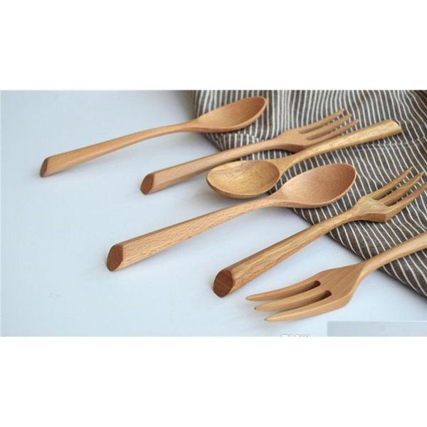 

19*3.8cm/19*2.5cm portable eco-friendly wooden dinnerware teaspoon fork soup spoon catering cutler kitchen cook jllpqn sport777