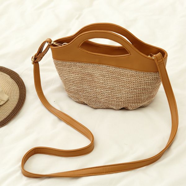 

fashion rattan women handbags wicker woven lady messenger shoulder bags beach straw bag large capacity totes baskets purses c0225