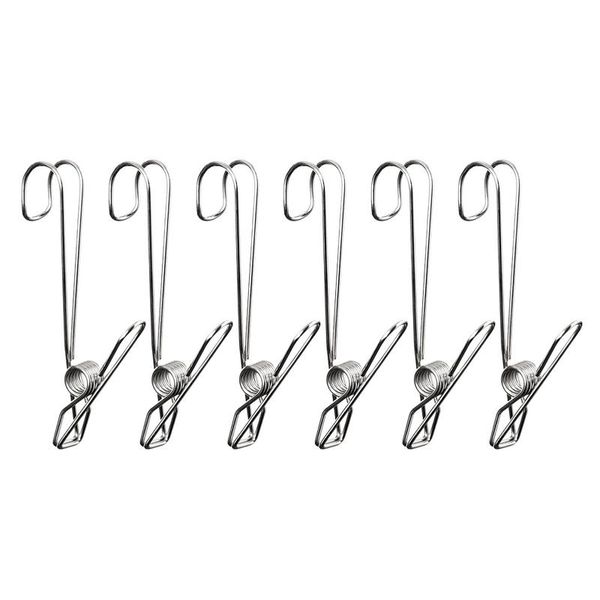 

hooks & rails 6pc long tail steel wire clip multi-purpose clothespin with hook stainless clothes drying storage sundries hanging