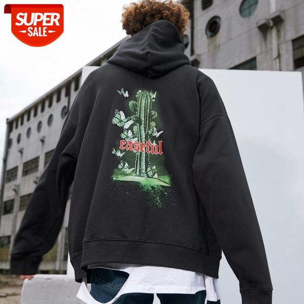 

2020 fleece cotton sweatshirt pullover men hip hop streetwear hoodie mens butterfly cactus print pullover harajuku hoodie winter #l17p, Black