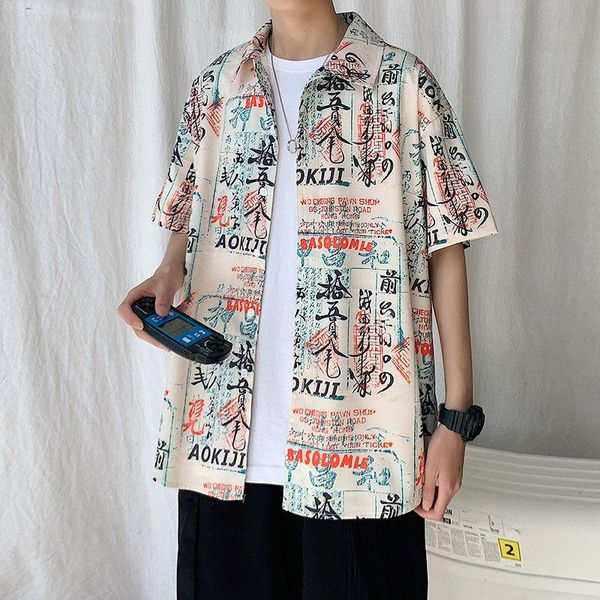 

men's casual shirts mens short sleeve shirt 2021 summer versatile fashion trendy printing the text loose college cotton package mail, White;black