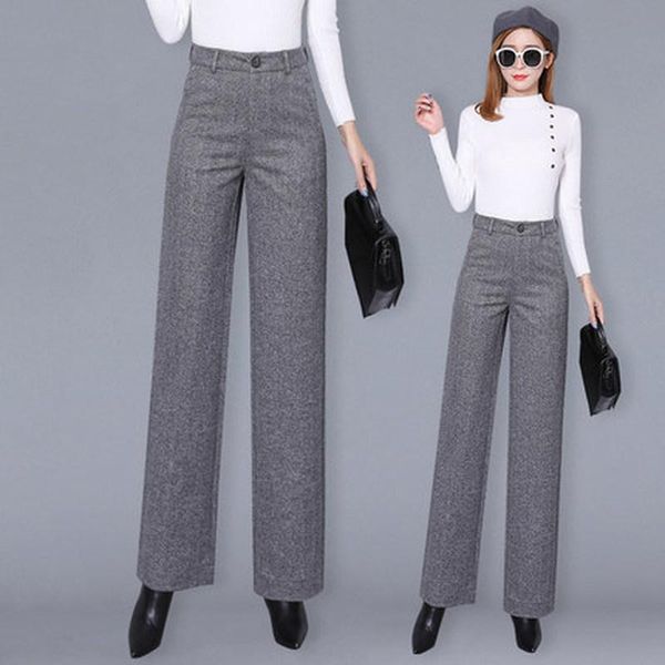 

women's pants & capris 2021 autumn and winter ladies explosion models fashion casual loose high waist plaid wool wide leg tide, Black;white