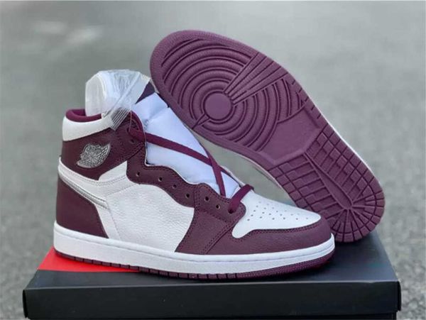 

release 2021 authentic 1 bordeaux outdoor shoes men women white metallic silver hand crafted 555088-611 sports sneakers with box