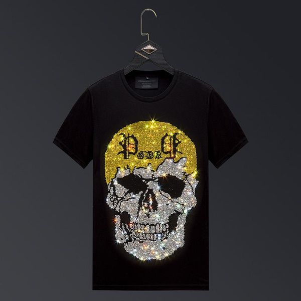 

men's t-shirts rhinestones 2021 skull t shirts men short sleeve fashion clothing streetwear o neck modal cotton calaveras camiseta, White;black