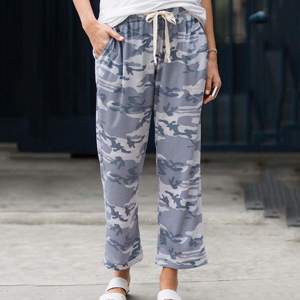 

camo printed pants high waist wide leg pants streetwear women sweatpant joggers mujer pantalones casual loose trousers, Black;white