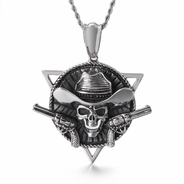 

pendant necklaces gothic skull with guns necklace punk stainless steel triangle pirate collar jewelry, Silver