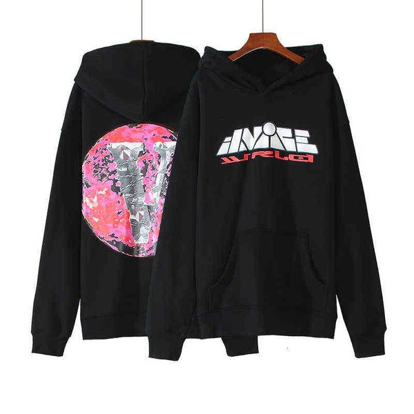 

tide winter brand big v printed hip hop hoodie with plush pullover lining, Black