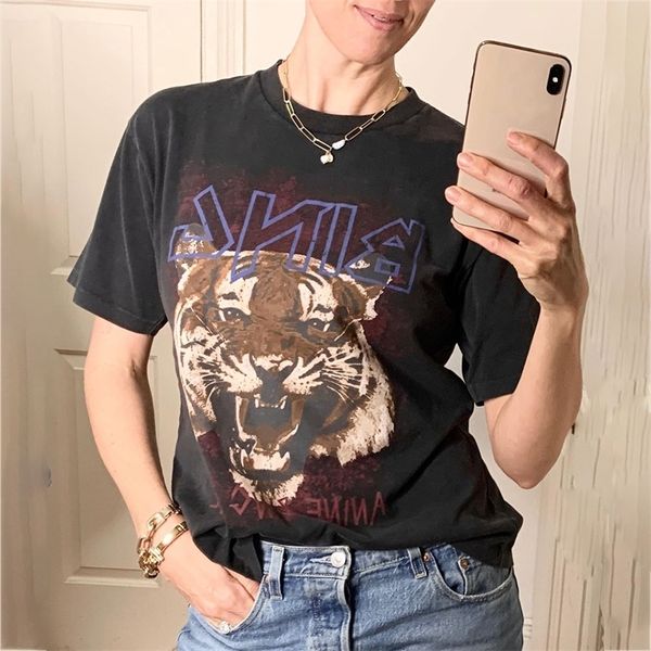 Boho Black Tiger Head Graphic Tees Donna Cotone Manica corta O Collo Maglietta Camicie Nuove donne di moda T-shirt Casual T-shirt 210306