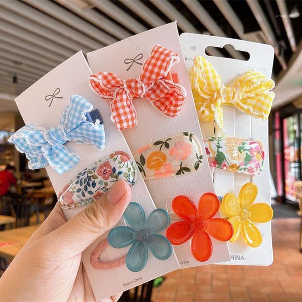 

pcs/set kids children girls bb hair clips hairpins bow knot plaid flower lovely barrettes accessories, Slivery;white